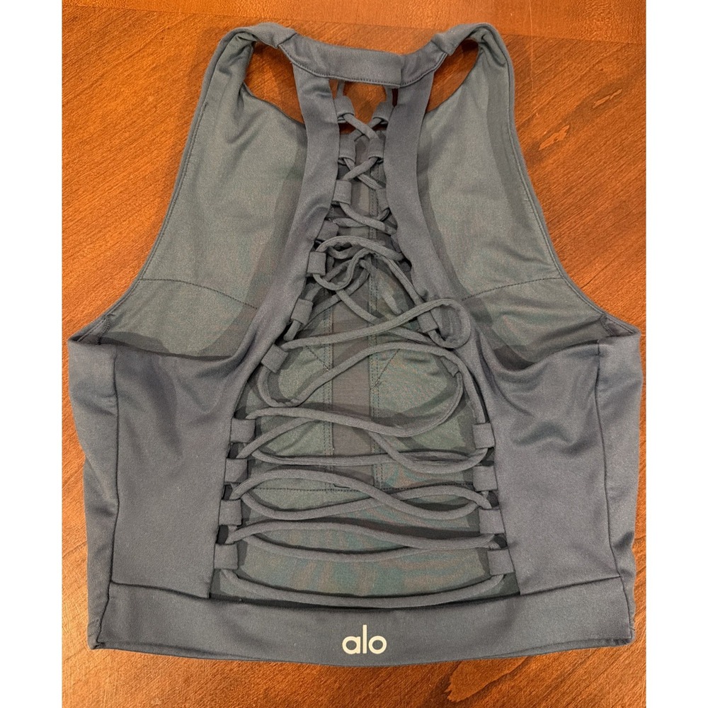 Alo Yoga Movement Sports Bra Crop Top Lace Up Corset Blue Size S